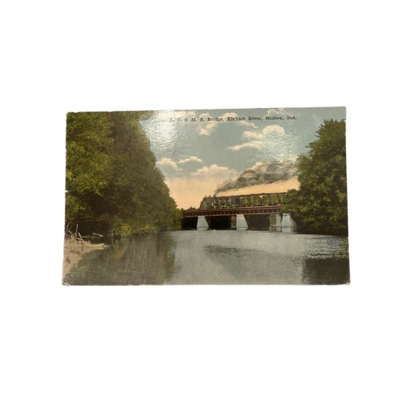 Antique Early 1900s Litho Ephemera Postcard LS&MS RR Train Elkhart River Goshen - Picture 3 of 6